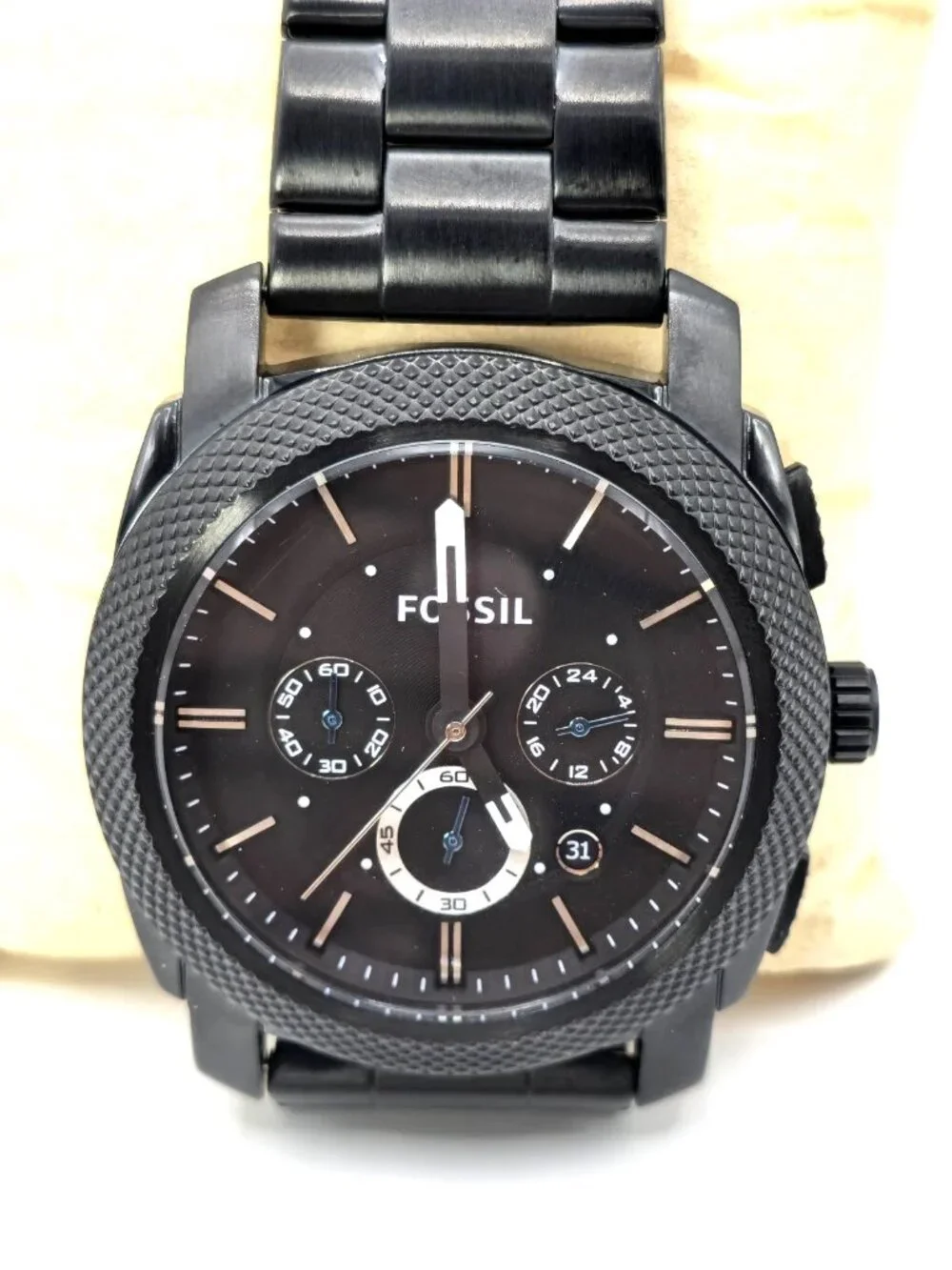 Fossil Machine FS4552 Men's Black Chronograph Watch 45mm
